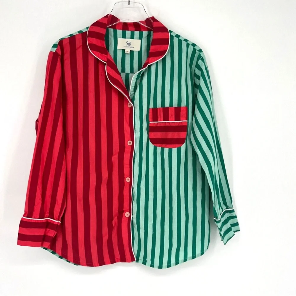 Print Fresh Pajama Set Womens S Christmas Stripe Long Sleeve Anthropologie - Picture 2 of 7